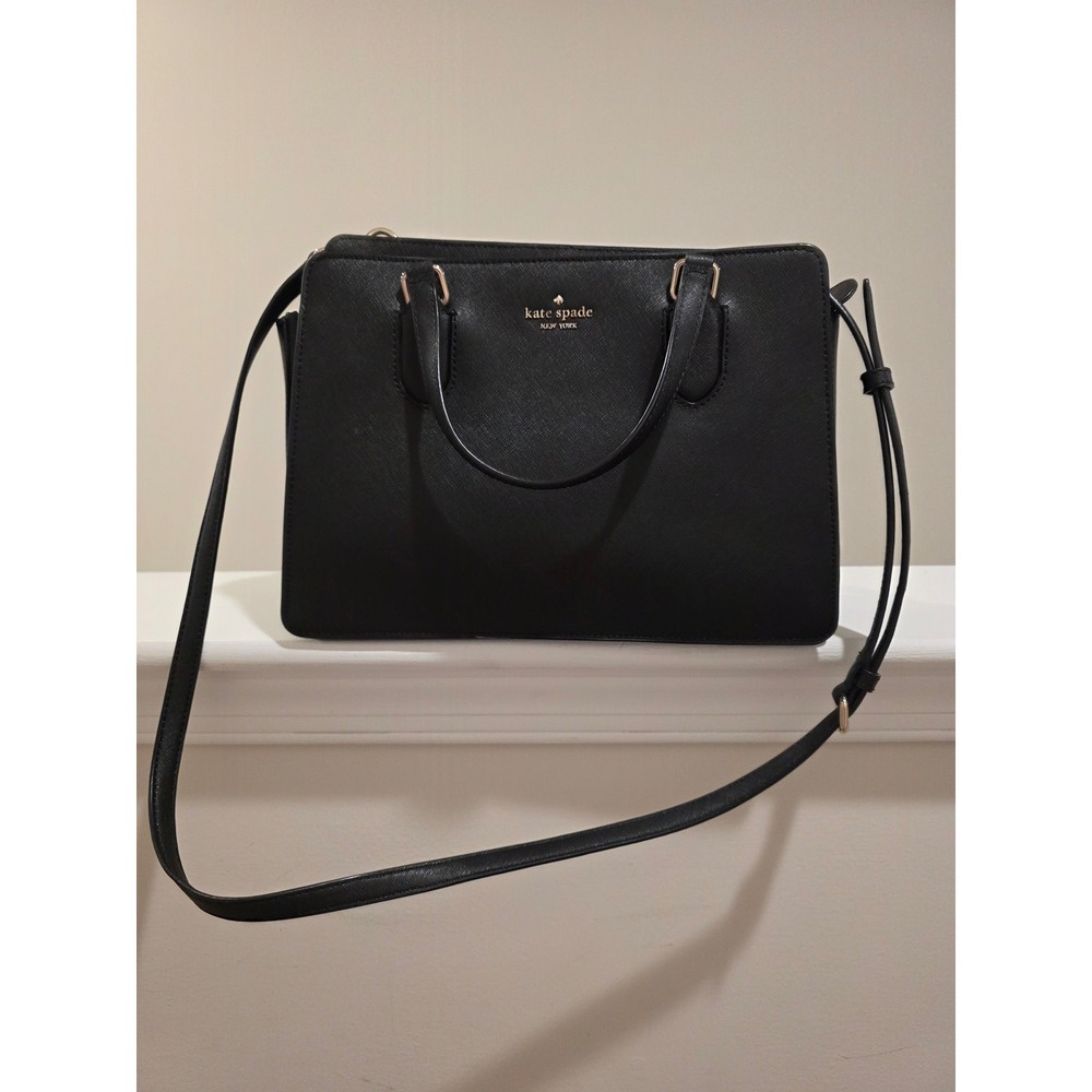 Kate Spade Black Saffiano Leather Satchel Crossbody Bag Gold Hardware Triple Zip